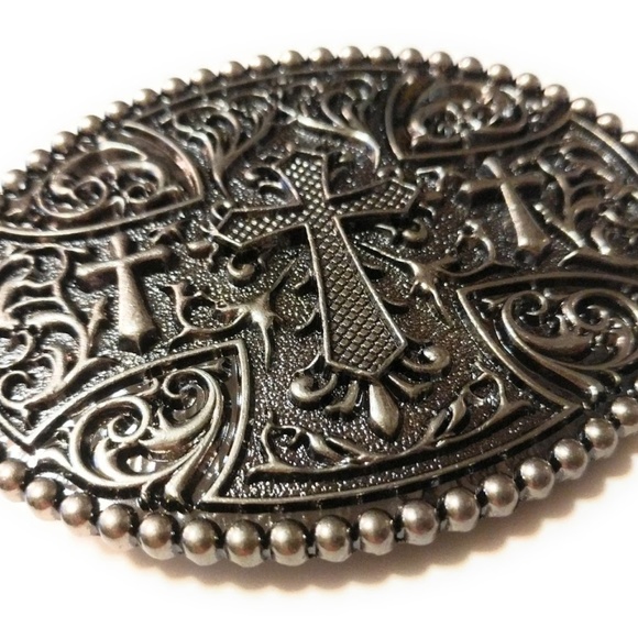 Cross Cowboy Oval Antique silver col ✖ Belt Buckle - Picture 1 of 4